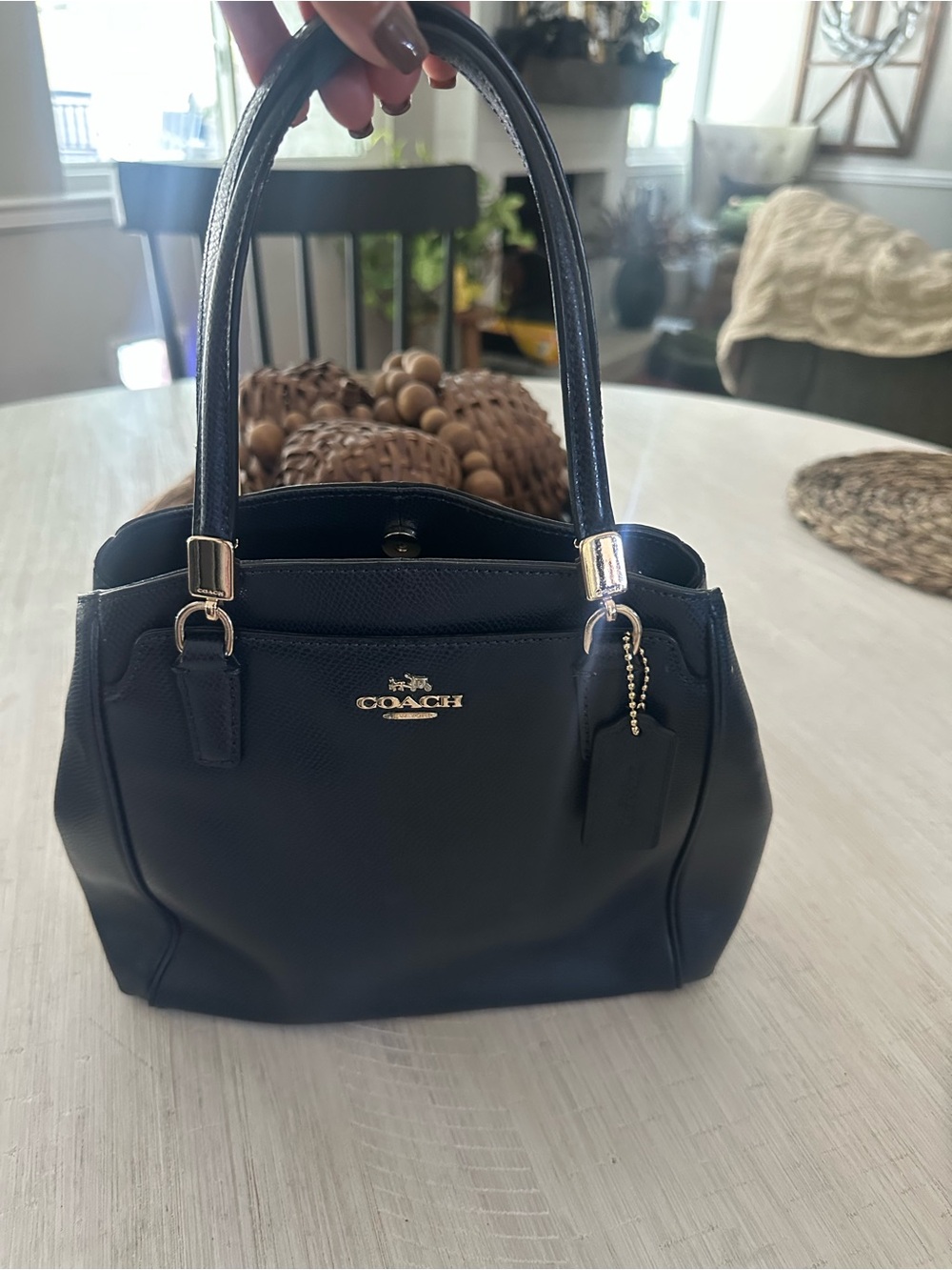 COACH Navy Leather Top-Handle with strap